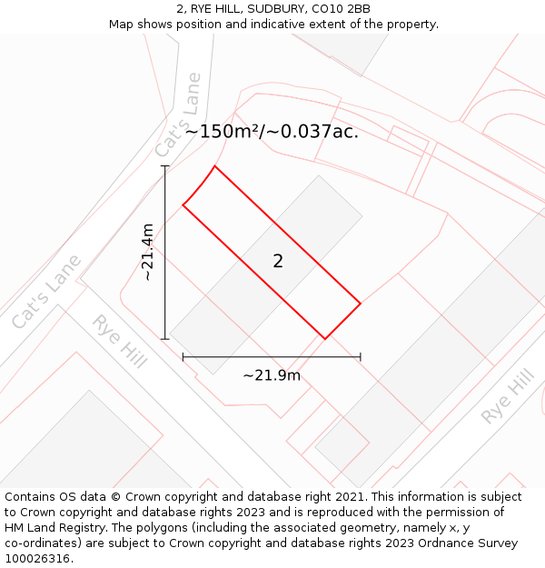 2, RYE HILL, SUDBURY, CO10 2BB: Plot and title map