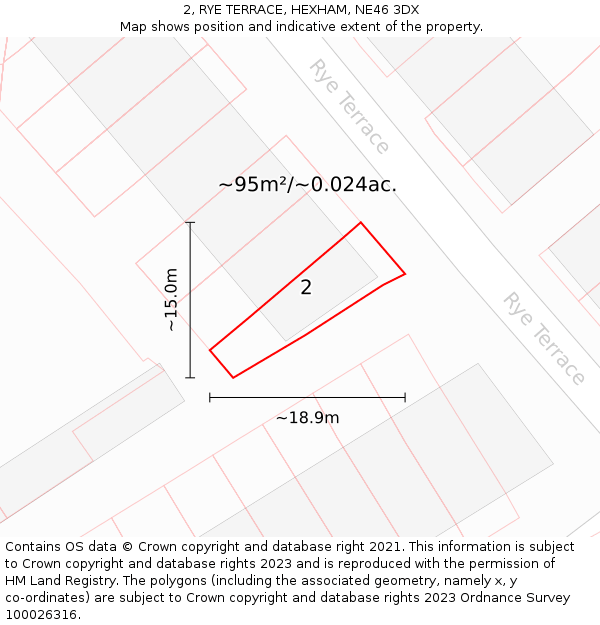 2, RYE TERRACE, HEXHAM, NE46 3DX: Plot and title map