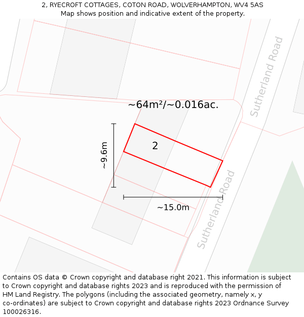 2, RYECROFT COTTAGES, COTON ROAD, WOLVERHAMPTON, WV4 5AS: Plot and title map
