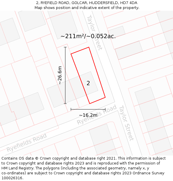 2, RYEFIELD ROAD, GOLCAR, HUDDERSFIELD, HD7 4DA: Plot and title map