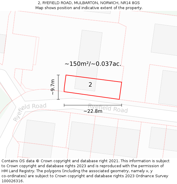 2, RYEFIELD ROAD, MULBARTON, NORWICH, NR14 8GS: Plot and title map