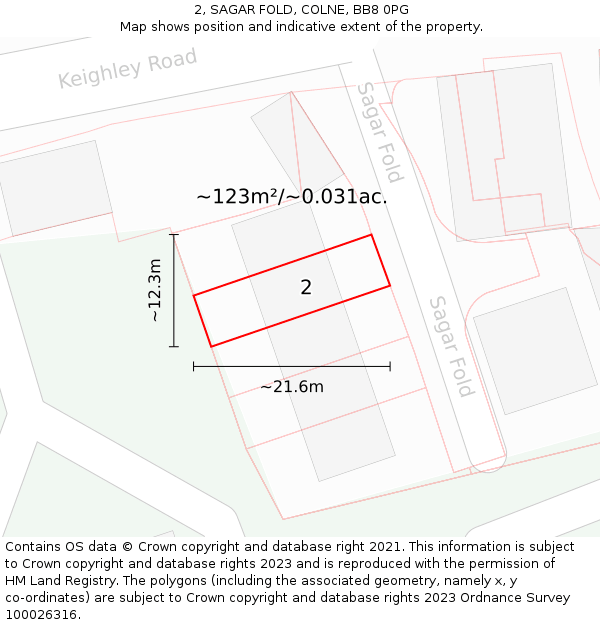 2, SAGAR FOLD, COLNE, BB8 0PG: Plot and title map