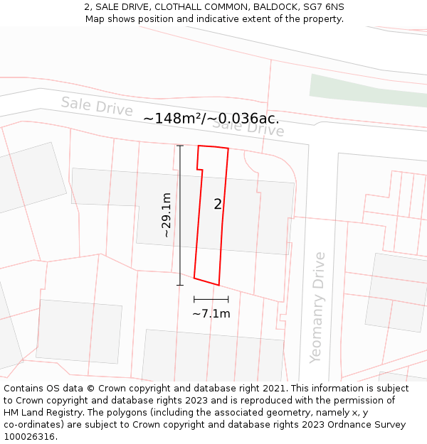 2, SALE DRIVE, CLOTHALL COMMON, BALDOCK, SG7 6NS: Plot and title map
