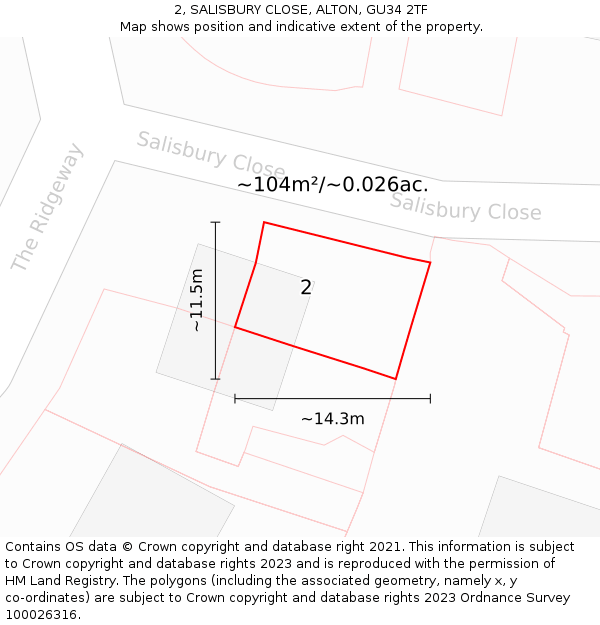 2, SALISBURY CLOSE, ALTON, GU34 2TF: Plot and title map