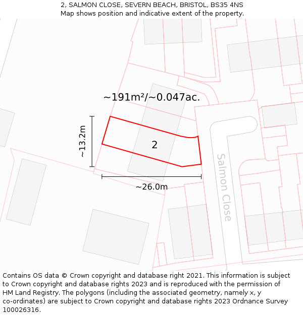 2, SALMON CLOSE, SEVERN BEACH, BRISTOL, BS35 4NS: Plot and title map
