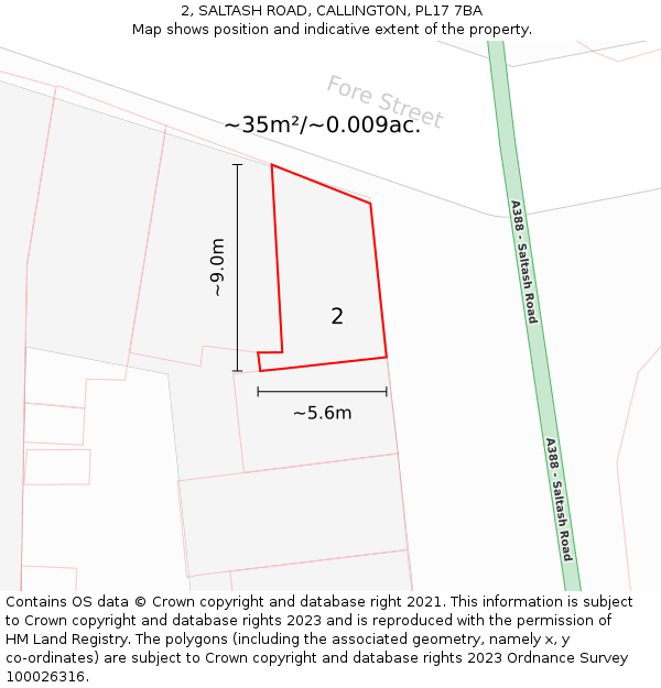 2, SALTASH ROAD, CALLINGTON, PL17 7BA: Plot and title map