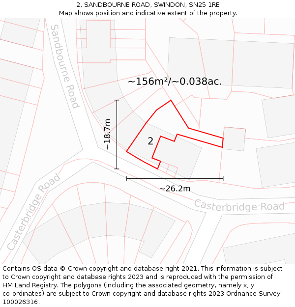 2, SANDBOURNE ROAD, SWINDON, SN25 1RE: Plot and title map