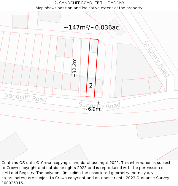 2, SANDCLIFF ROAD, ERITH, DA8 1NY: Plot and title map