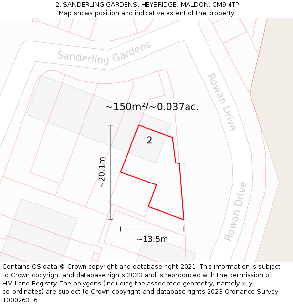 2, SANDERLING GARDENS, HEYBRIDGE, MALDON, CM9 4TP: Plot and title map