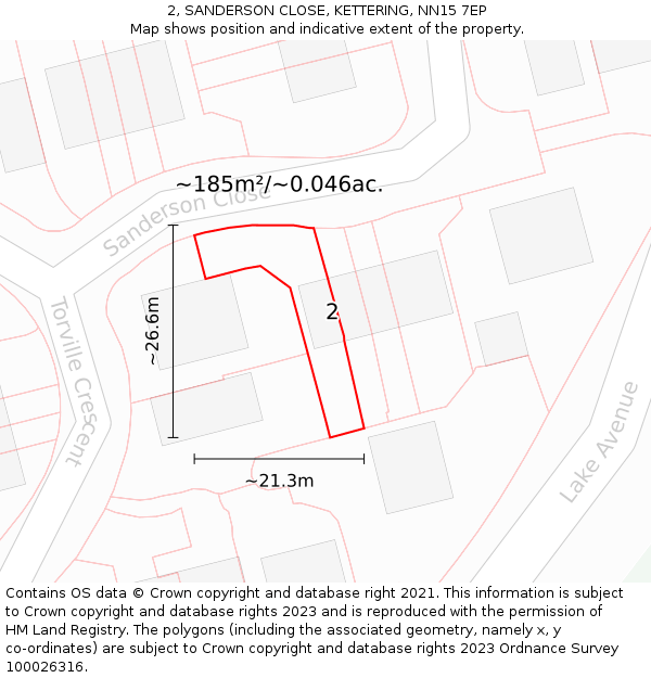 2, SANDERSON CLOSE, KETTERING, NN15 7EP: Plot and title map