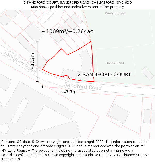 2 SANDFORD COURT, SANDFORD ROAD, CHELMSFORD, CM2 6DD: Plot and title map