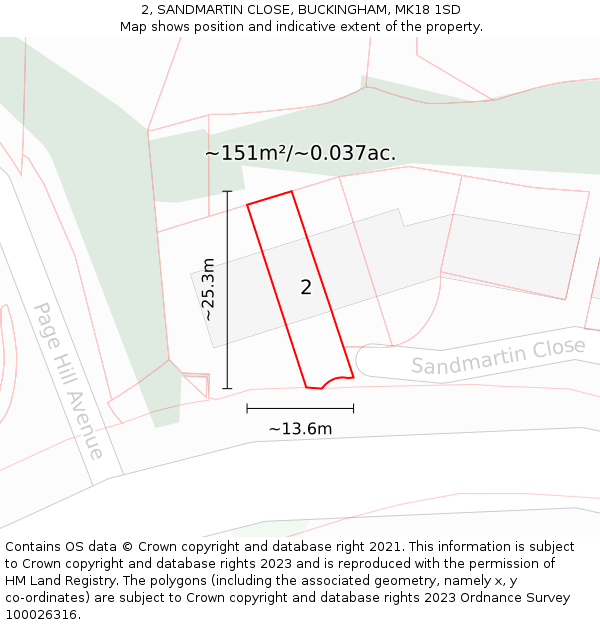 2, SANDMARTIN CLOSE, BUCKINGHAM, MK18 1SD: Plot and title map