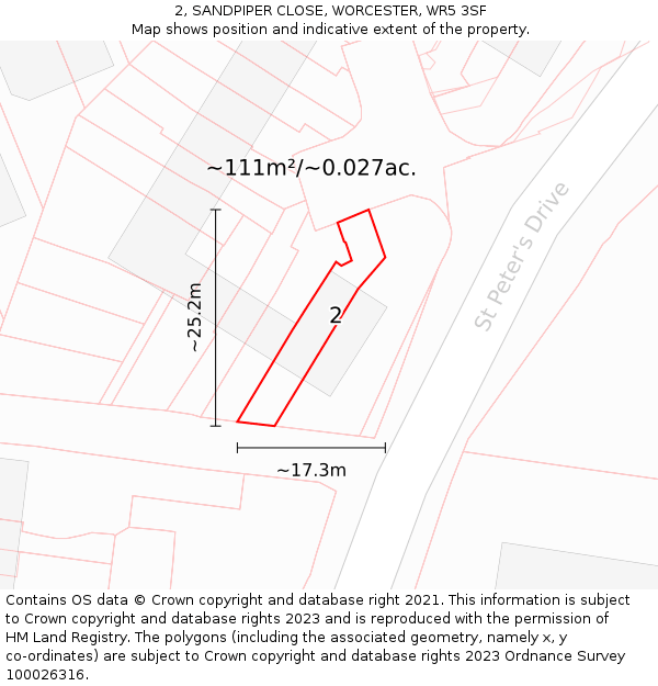2, SANDPIPER CLOSE, WORCESTER, WR5 3SF: Plot and title map