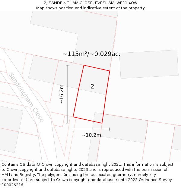 2, SANDRINGHAM CLOSE, EVESHAM, WR11 4QW: Plot and title map