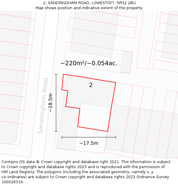 2, SANDRINGHAM ROAD, LOWESTOFT, NR32 2BU: Plot and title map