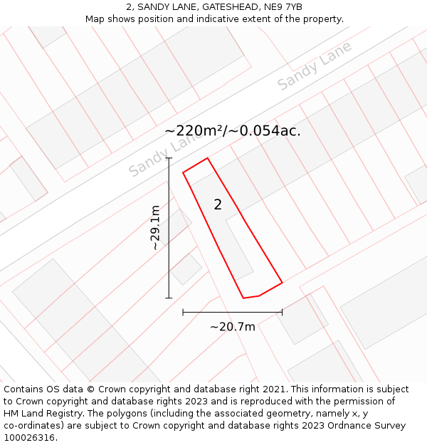 2, SANDY LANE, GATESHEAD, NE9 7YB: Plot and title map