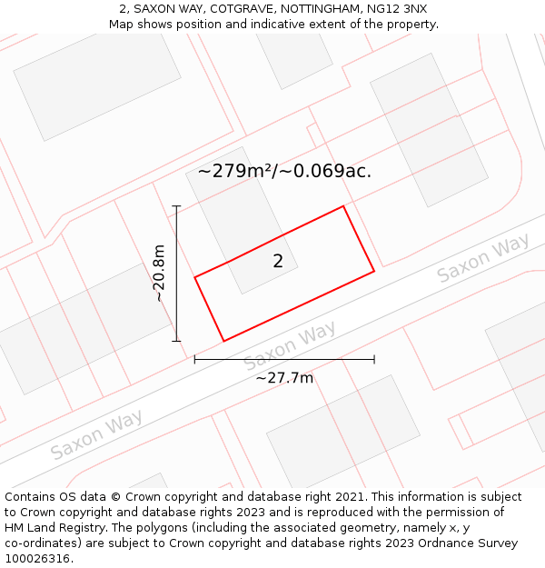 2, SAXON WAY, COTGRAVE, NOTTINGHAM, NG12 3NX: Plot and title map