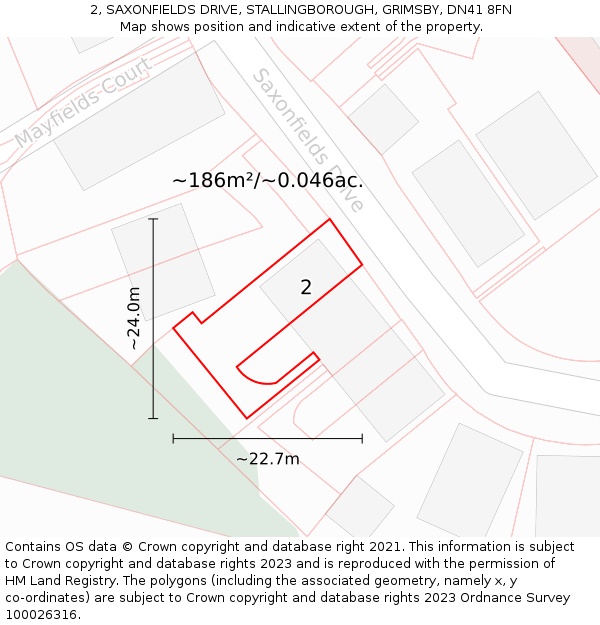 2, SAXONFIELDS DRIVE, STALLINGBOROUGH, GRIMSBY, DN41 8FN: Plot and title map