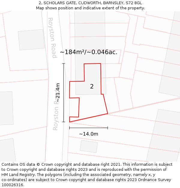 2, SCHOLARS GATE, CUDWORTH, BARNSLEY, S72 8GL: Plot and title map