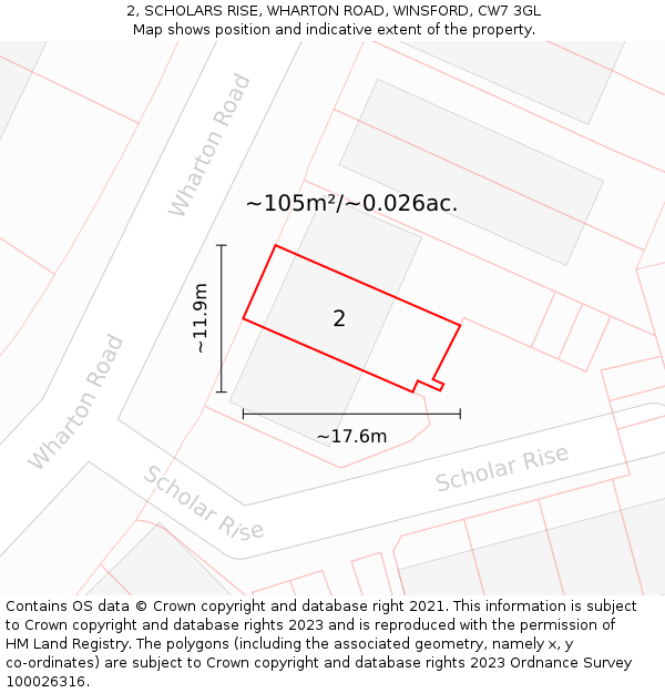 2, SCHOLARS RISE, WHARTON ROAD, WINSFORD, CW7 3GL: Plot and title map