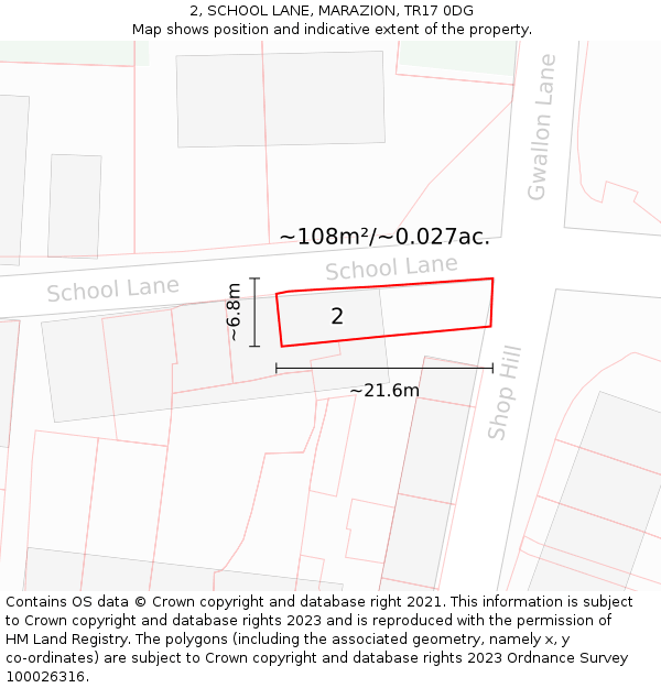 2, SCHOOL LANE, MARAZION, TR17 0DG: Plot and title map
