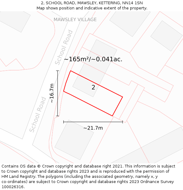 2, SCHOOL ROAD, MAWSLEY, KETTERING, NN14 1SN: Plot and title map