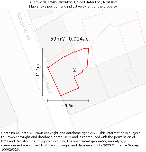 2, SCHOOL ROAD, SPRATTON, NORTHAMPTON, NN6 8HY: Plot and title map