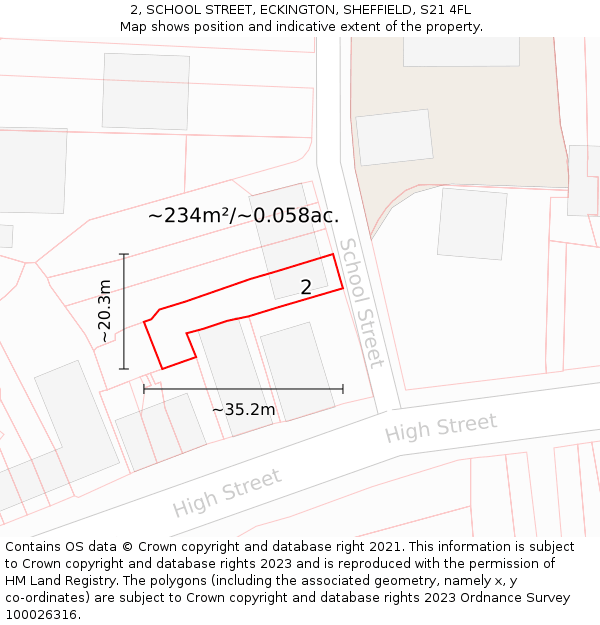 2, SCHOOL STREET, ECKINGTON, SHEFFIELD, S21 4FL: Plot and title map
