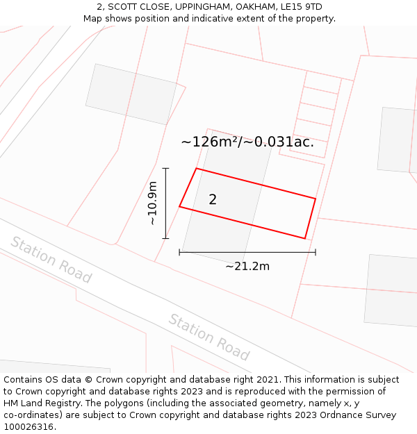 2, SCOTT CLOSE, UPPINGHAM, OAKHAM, LE15 9TD: Plot and title map