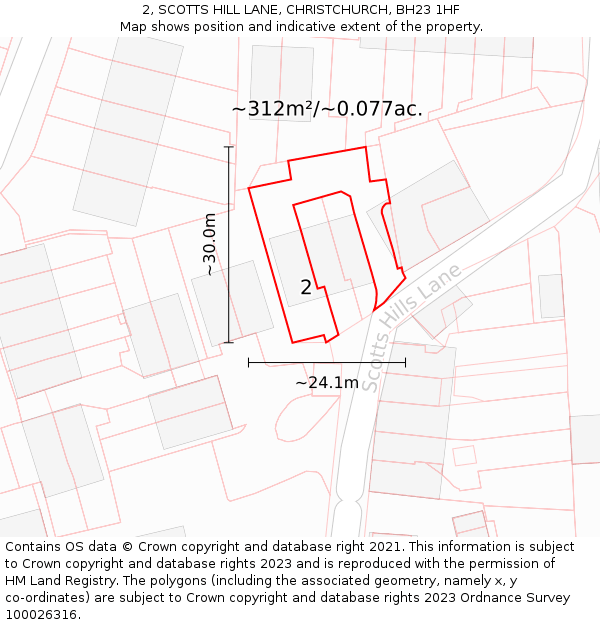 2, SCOTTS HILL LANE, CHRISTCHURCH, BH23 1HF: Plot and title map