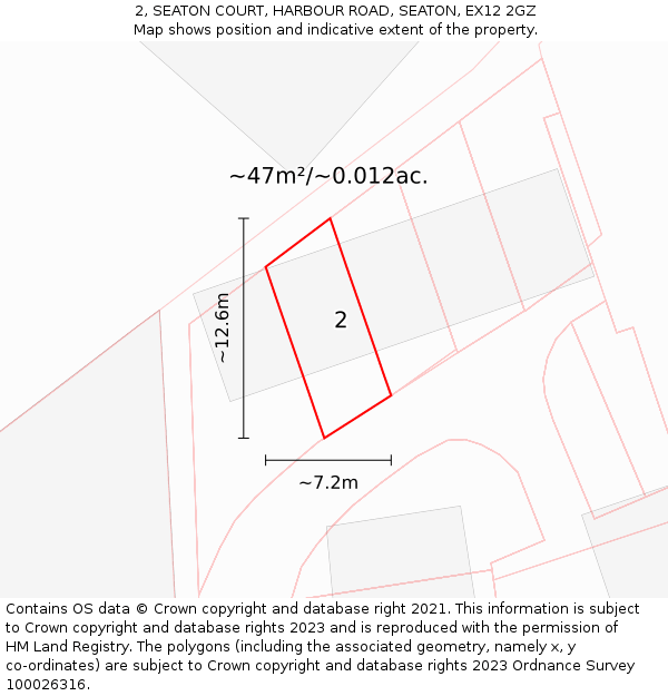2, SEATON COURT, HARBOUR ROAD, SEATON, EX12 2GZ: Plot and title map