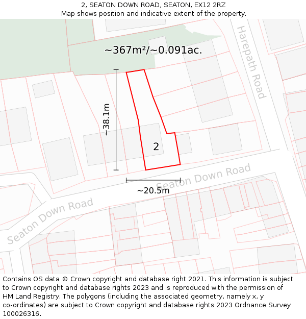 2, SEATON DOWN ROAD, SEATON, EX12 2RZ: Plot and title map