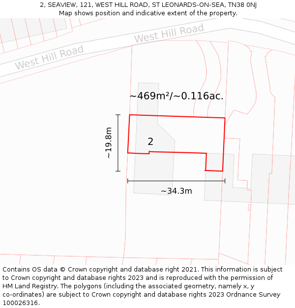 2, SEAVIEW, 121, WEST HILL ROAD, ST LEONARDS-ON-SEA, TN38 0NJ: Plot and title map