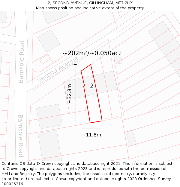 2, SECOND AVENUE, GILLINGHAM, ME7 2HX: Plot and title map