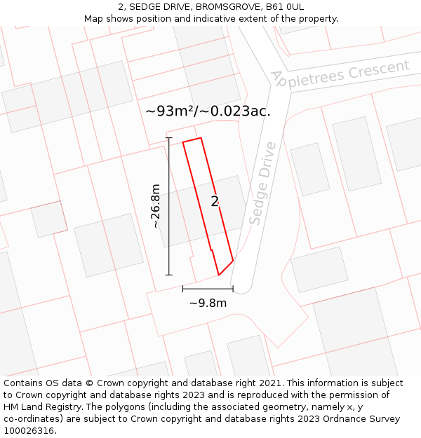 2, SEDGE DRIVE, BROMSGROVE, B61 0UL: Plot and title map