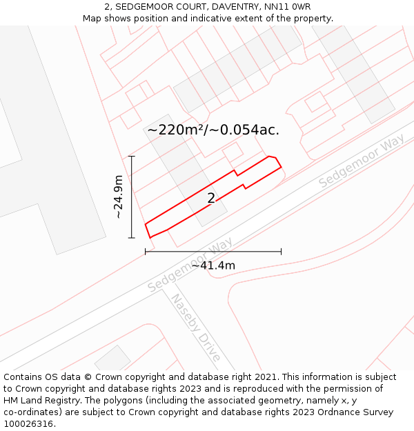 2, SEDGEMOOR COURT, DAVENTRY, NN11 0WR: Plot and title map