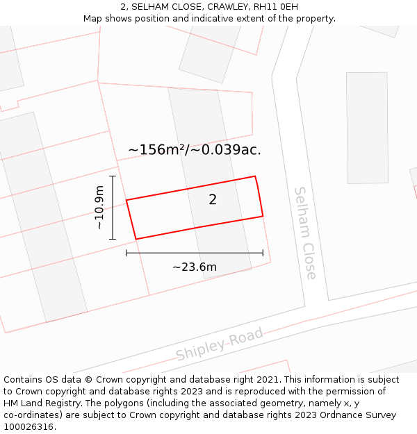 2, SELHAM CLOSE, CRAWLEY, RH11 0EH: Plot and title map
