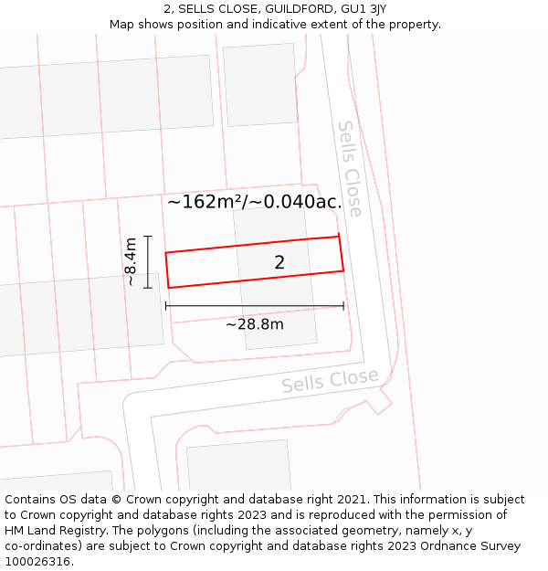2, SELLS CLOSE, GUILDFORD, GU1 3JY: Plot and title map