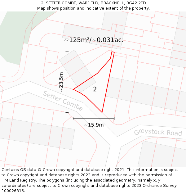 2, SETTER COMBE, WARFIELD, BRACKNELL, RG42 2FD: Plot and title map