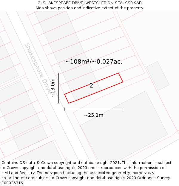 2, SHAKESPEARE DRIVE, WESTCLIFF-ON-SEA, SS0 9AB: Plot and title map