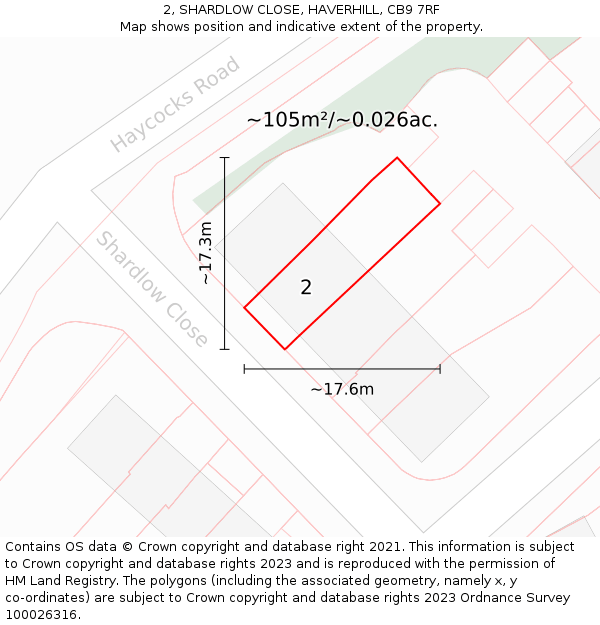 2, SHARDLOW CLOSE, HAVERHILL, CB9 7RF: Plot and title map