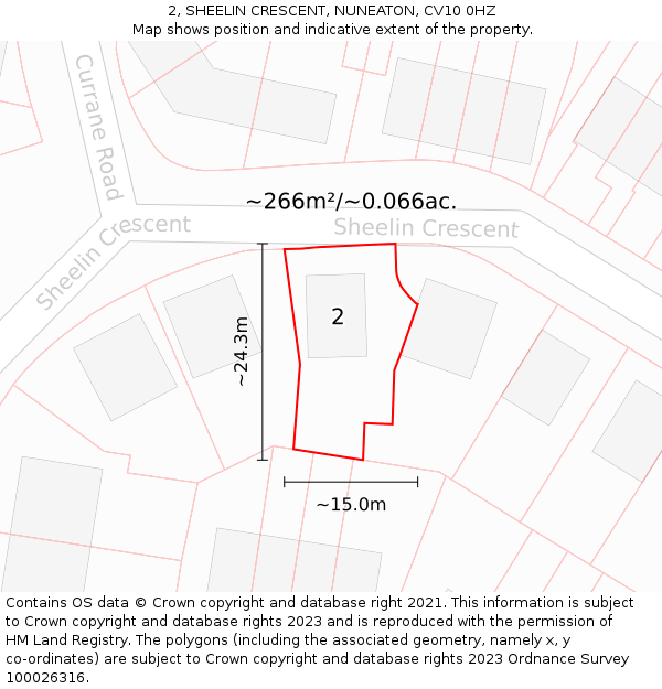 2, SHEELIN CRESCENT, NUNEATON, CV10 0HZ: Plot and title map