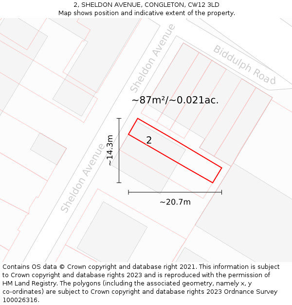 2, SHELDON AVENUE, CONGLETON, CW12 3LD: Plot and title map