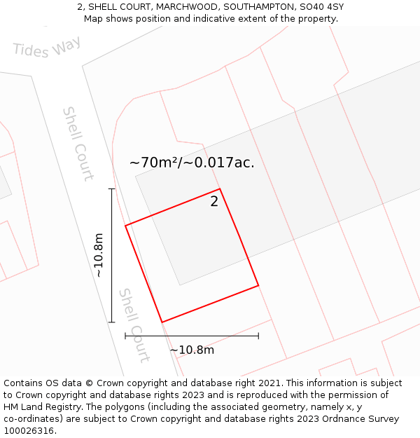2, SHELL COURT, MARCHWOOD, SOUTHAMPTON, SO40 4SY: Plot and title map