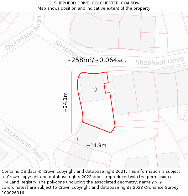 2, SHEPHERD DRIVE, COLCHESTER, CO4 5BW: Plot and title map