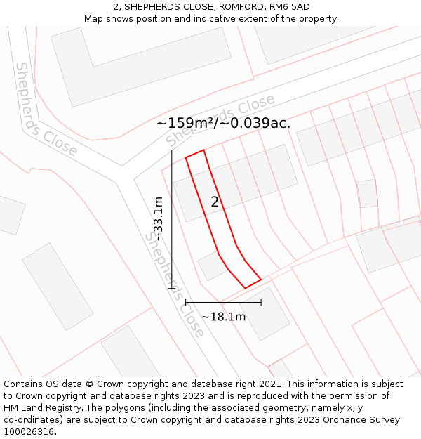 2, SHEPHERDS CLOSE, ROMFORD, RM6 5AD: Plot and title map