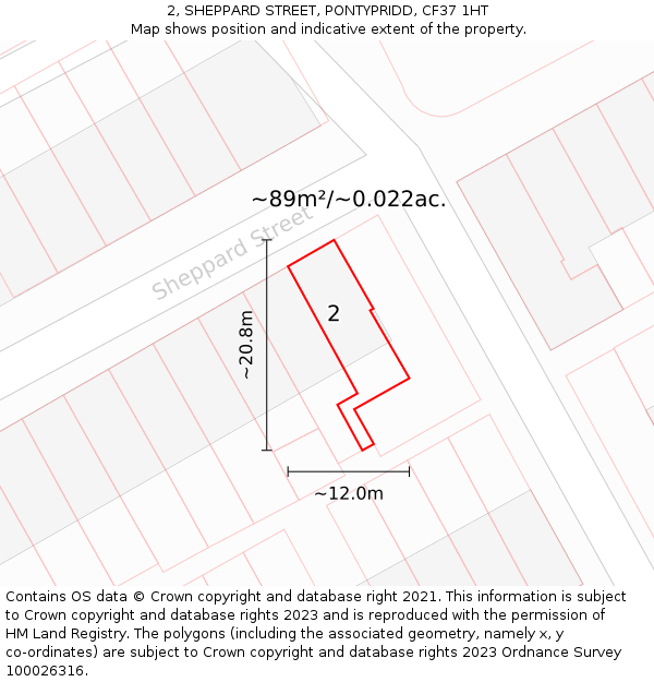 2, SHEPPARD STREET, PONTYPRIDD, CF37 1HT: Plot and title map