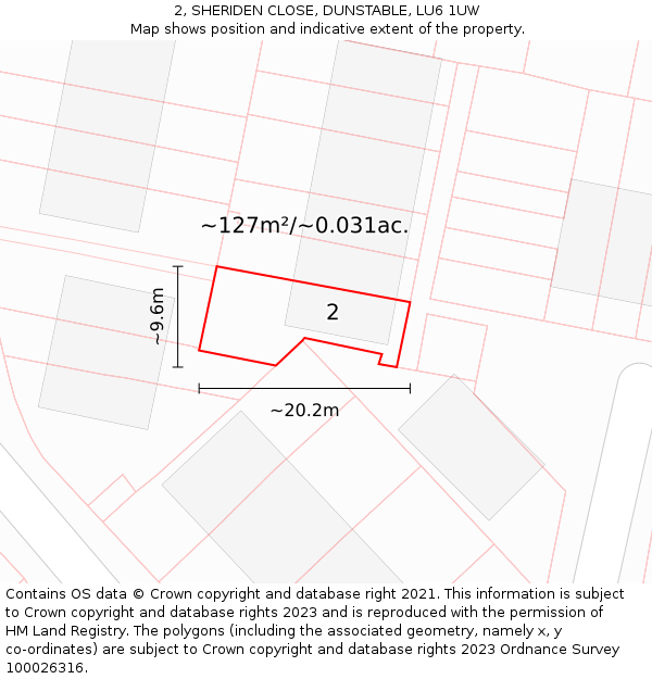 2, SHERIDEN CLOSE, DUNSTABLE, LU6 1UW: Plot and title map