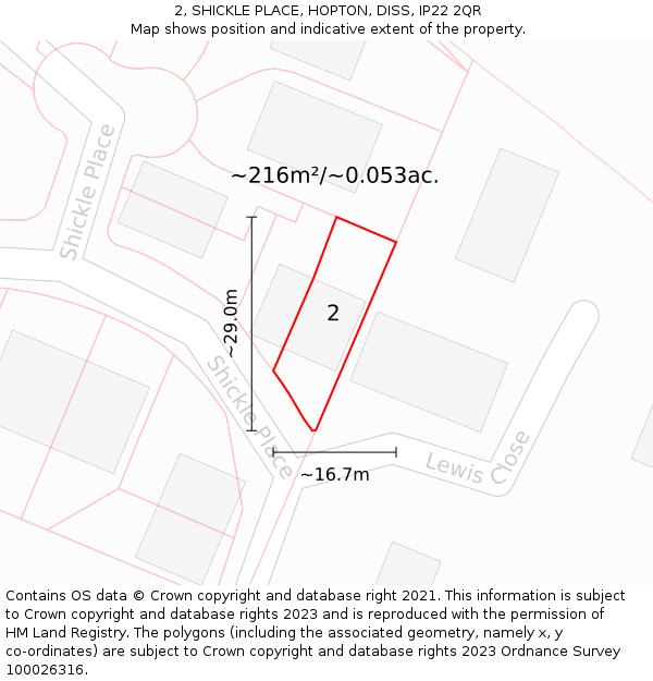 2, SHICKLE PLACE, HOPTON, DISS, IP22 2QR: Plot and title map