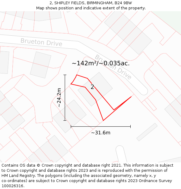 2, SHIPLEY FIELDS, BIRMINGHAM, B24 9BW: Plot and title map